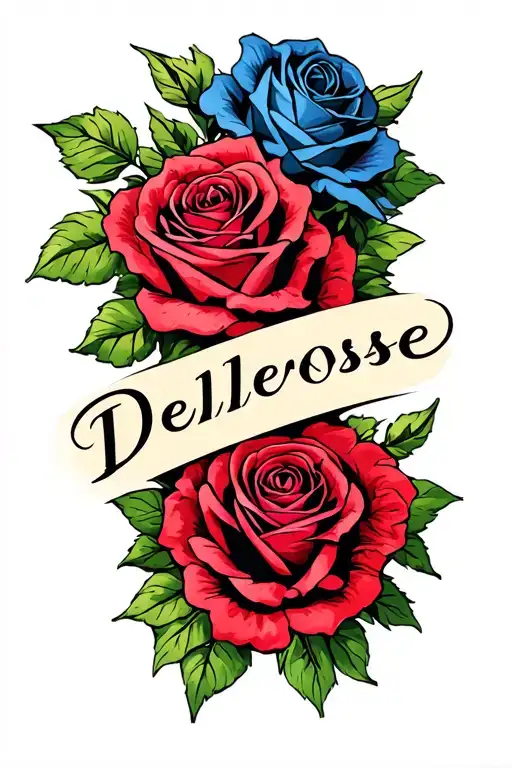 Tattoo Of The Name Dellerose With Roses Intertwined