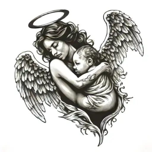 Mum Holding Baby With Angel Wings Made