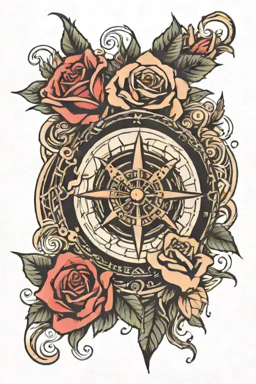 Roses And Compass Surrounded