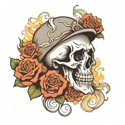 Skull With Roses And Smoke