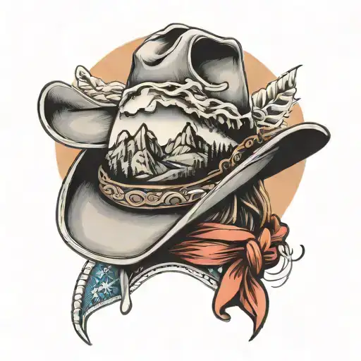 Cowboy Hat With Mountains Inside Fading