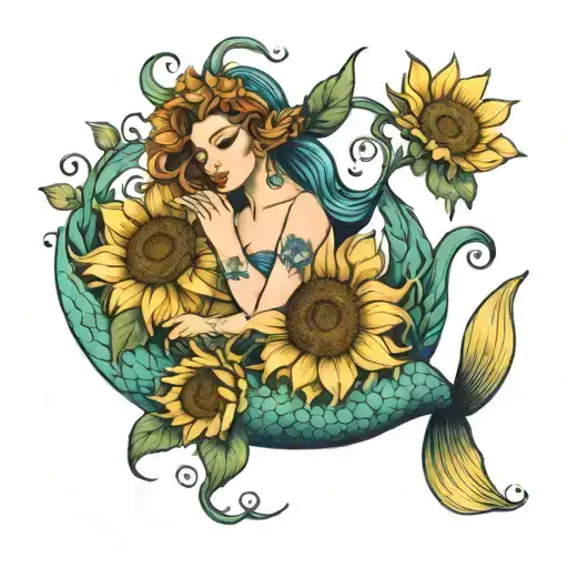Sunflowers Mermaid Swimming