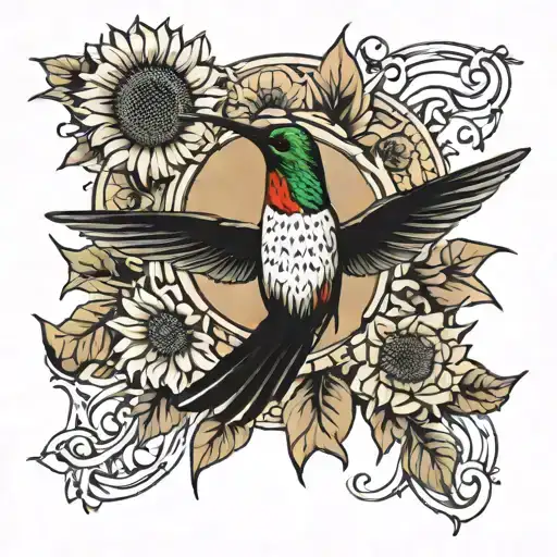 Humming Bird With Sunflower