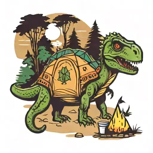 Dinosaure Camping Scene With A Tent