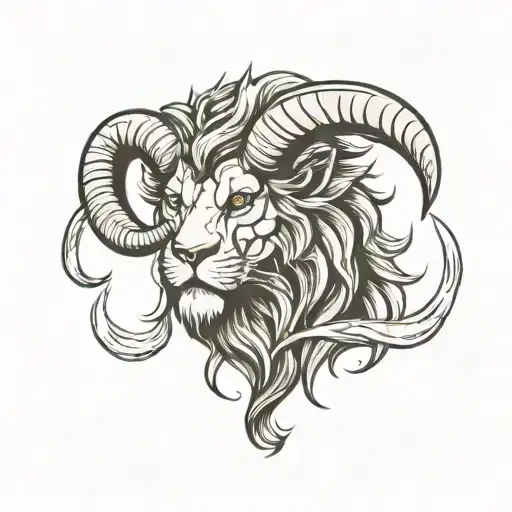 An Angry Lion Head With The Horns Of A Ram