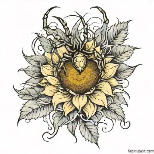 Spider And Sunflower Blooming