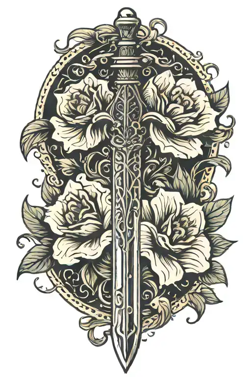 Greko Roman Sword With A Flower Large Black