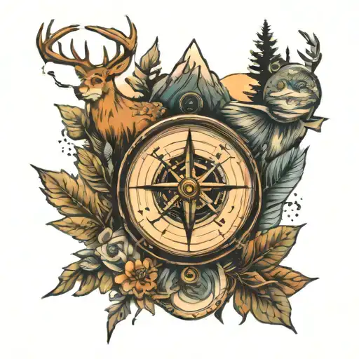 Compass Leaf Nature Fishing Mountains River Deer Bear