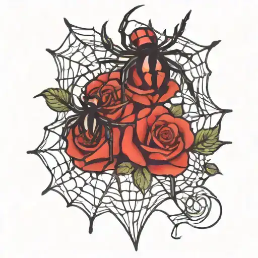 Black Widow Spiders With Webs And A Rose