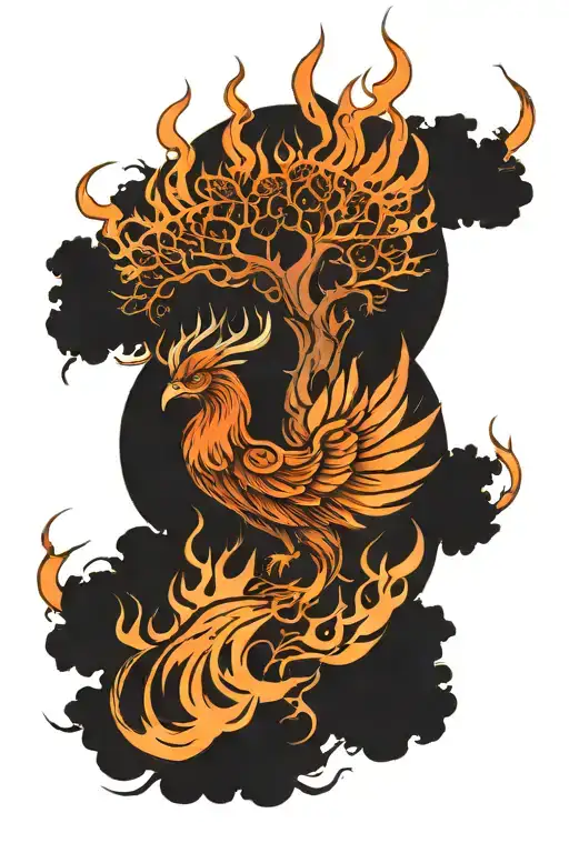 Cedar Tree And Phoenix Rising From The Ashes