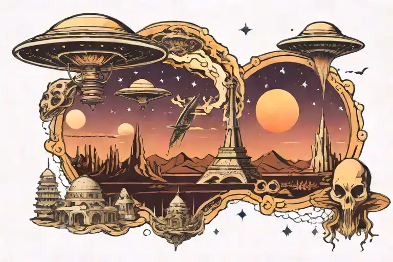 Ufo Alien Space Collage Featuring Landmarks