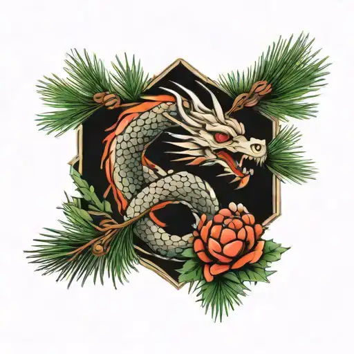 Dragon Next To A Pine Tree