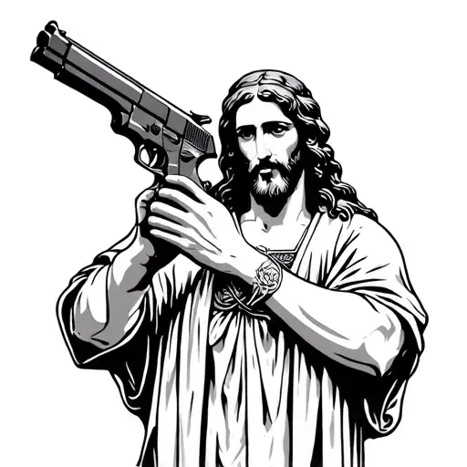 Jesus Holding Gun
