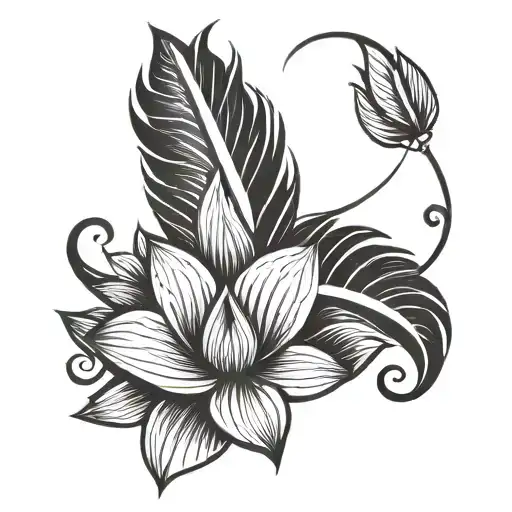 Feather Lotus Flower Polynesian Tribal Tattoo Design