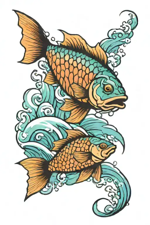 Ocean Waves With Fish Swimming Upstream