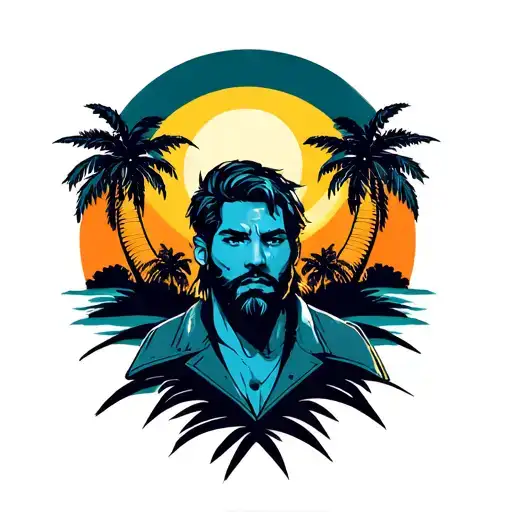 Leon With Some Palm Trees And A Moon