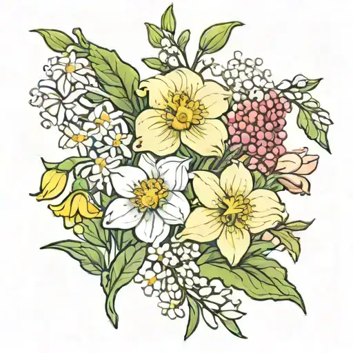Carnation & Snowdrop Daffodil & Jonquil Lily Of The Valley & Hawthorn Narcissus & Holly