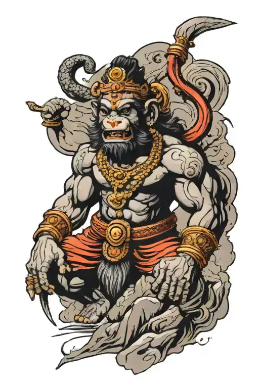 God Hanuman In Mountain Landscape