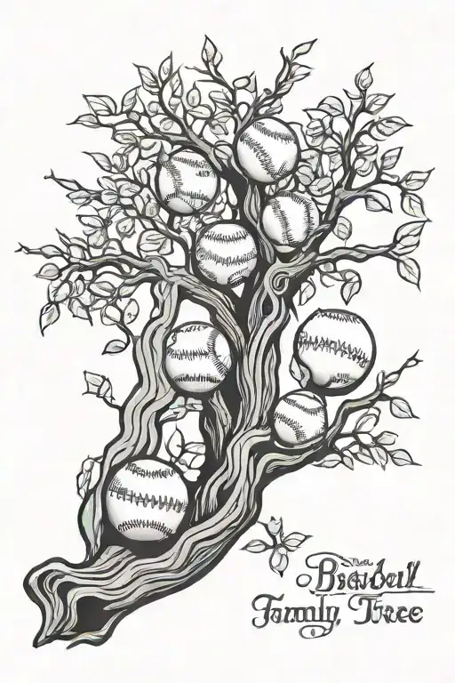 Baseball Family Tree Branch Wrapped Together Representing The Client's Love