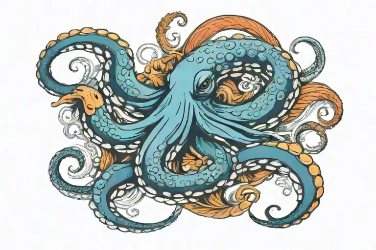 Octopus And Koi Fish Swimming Together