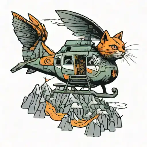 An Orange Cat Flying On A Helicopter Over Haiti Mountains
