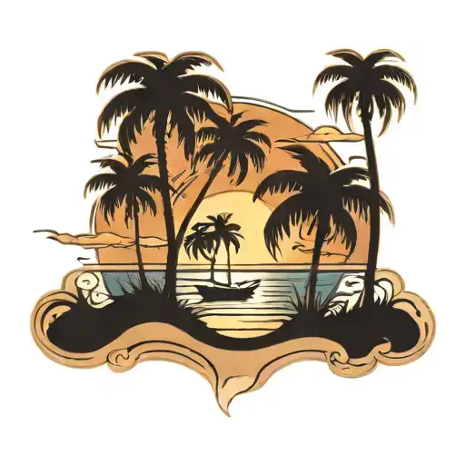 Palm Trees On Beach Sunset