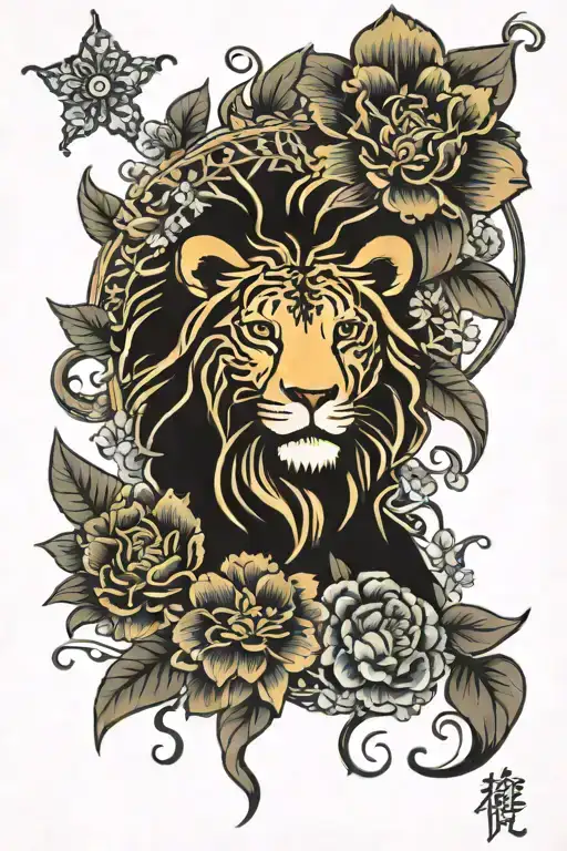 Leo Star Sign In Oriental Flowers