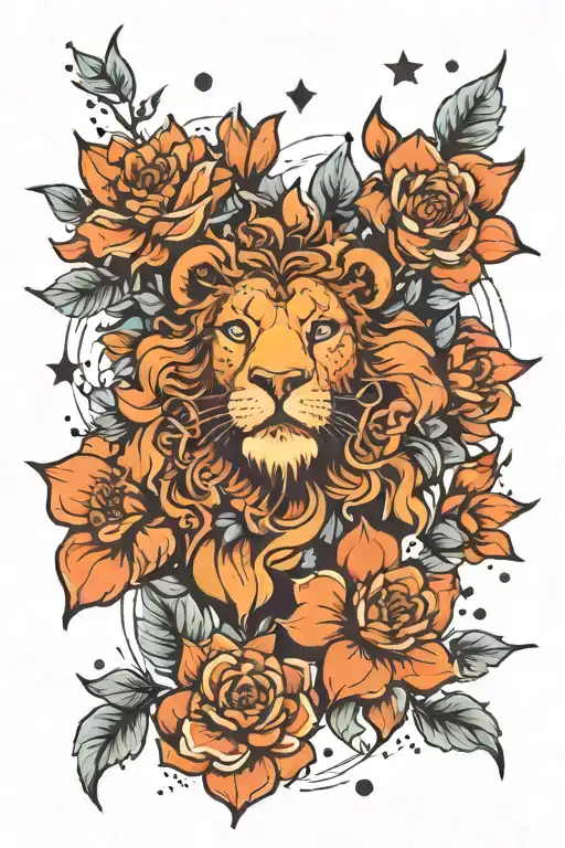 Leo Constellation In Oriental Flowers