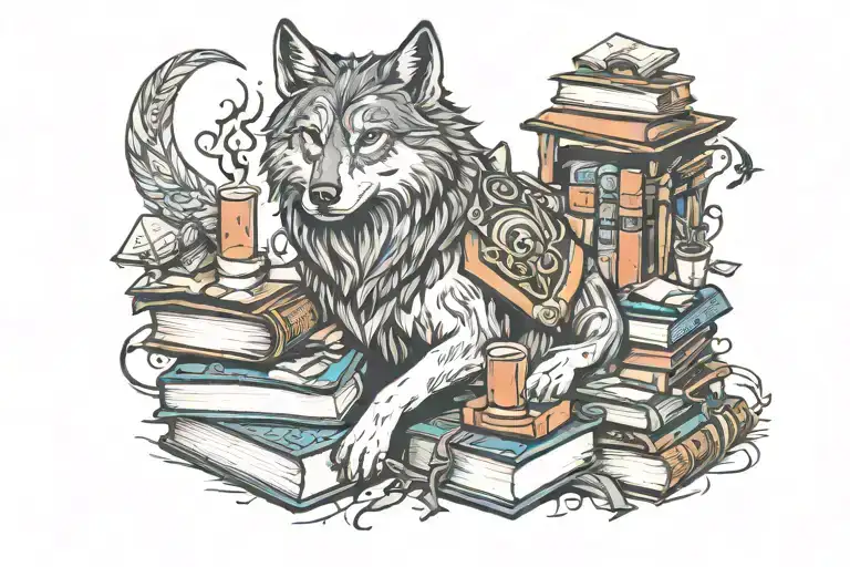 A Mystical Wolf With Supernatural Powers Guarding A Pile Of Books Representing Dark Romance Novels