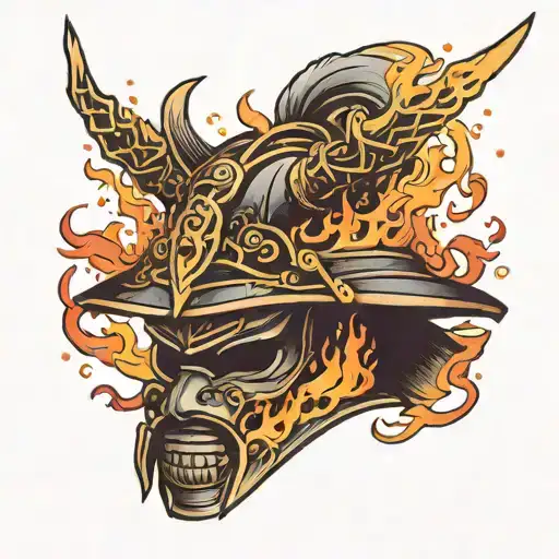 Samurai Helmet Engulfed In Flames