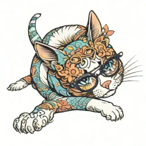 Cat Lying Down On Her Back Wearing Su Glasses Driving