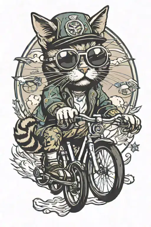 Funny Cat With Sunglasses Riding A Bike