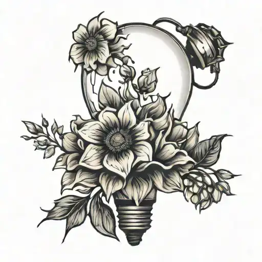 Broken Light Bulb Flowers Growing Black And White To Color