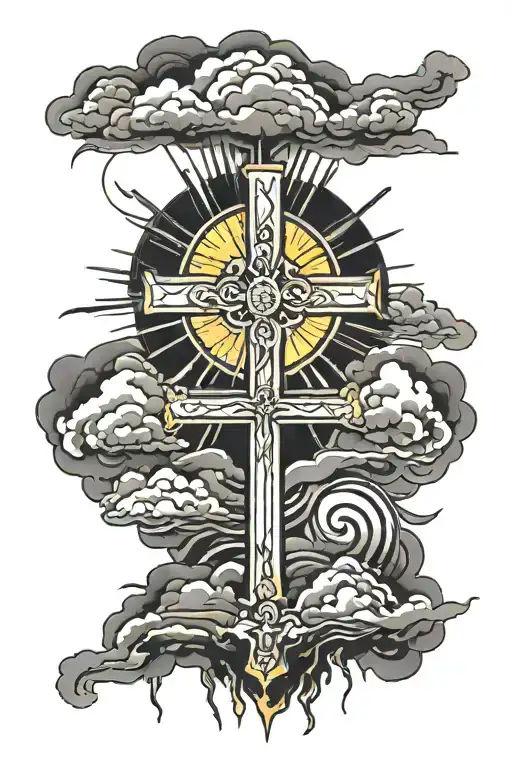 Storm Clouds With A Cross And Sun Behind It