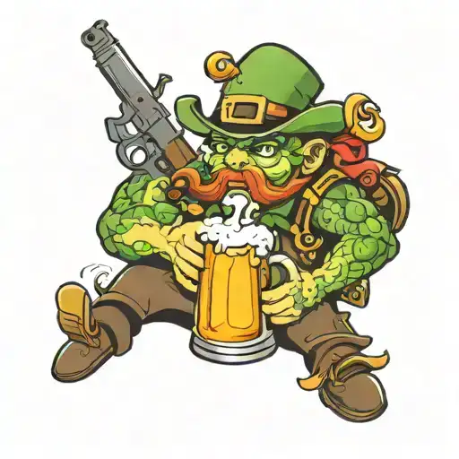 Leprachaun With Beer And Gun