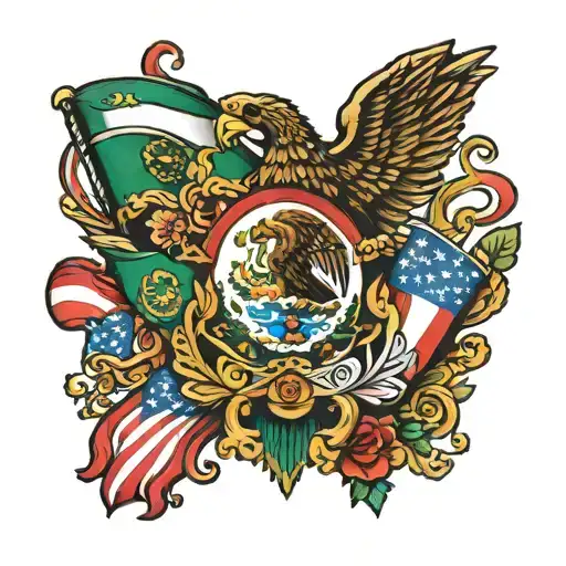 Mexico Flag Mix With Usa Flags In Color