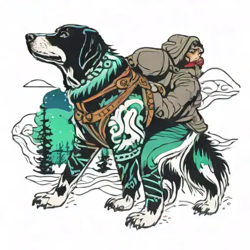 Dog Musher With Northern Lights