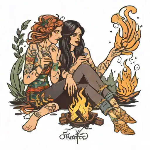 Kindred Souls Bonfire Two Sexy Ladies Smoking Weed And Drinking Camping Lake Fireworks