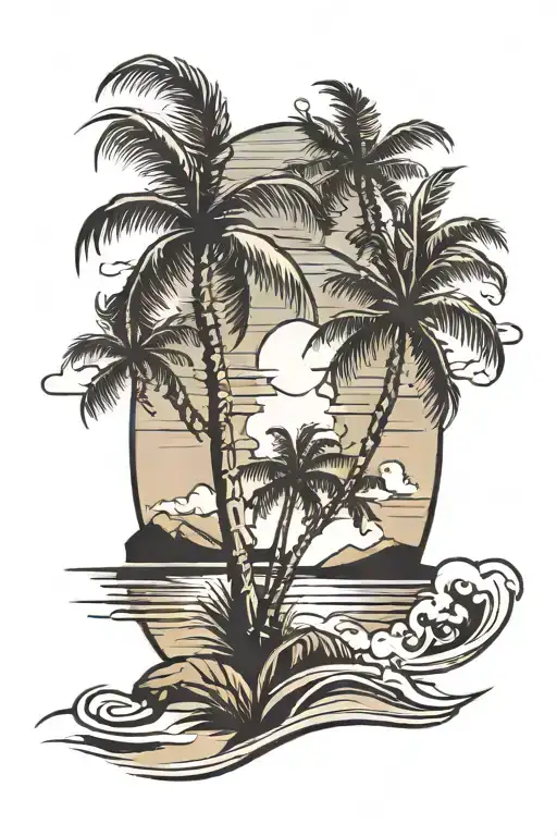 Beach Scene With Palm Trees