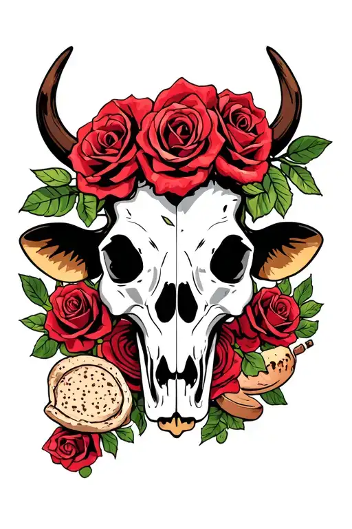 Chef Food Items Cow Skull With Roses