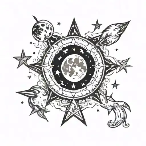 Stages Of The Moon Going From Top To Bottom Surrounded By Stars