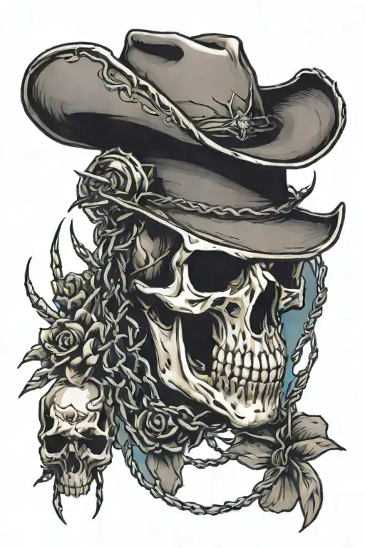 Animal Skull With Barbed Wire And Cowboy Hat