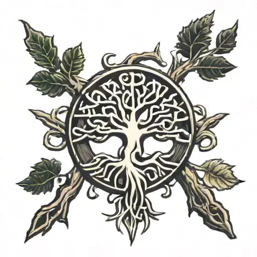 Norse Runes Engraved Into Tree Of Life