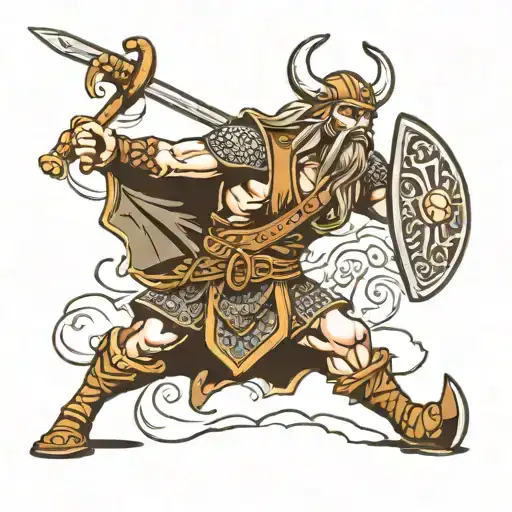 Viking Fighting Samurai Warrior