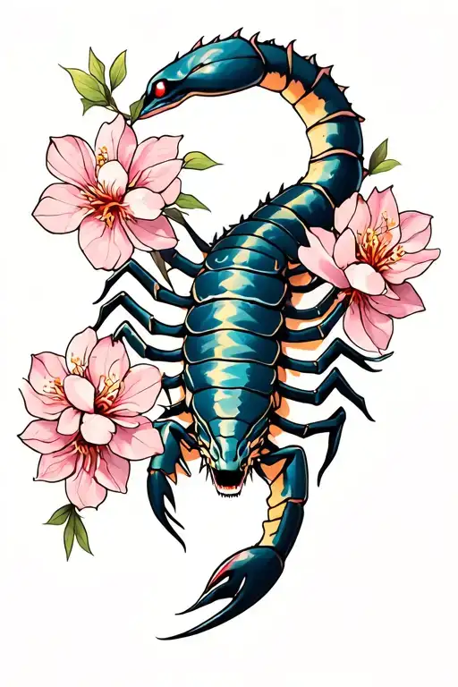 Scorpion Intertwined Cherry Blossoms Wrapped
