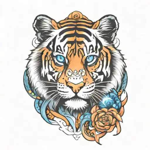 Tiger With Blue Eyes And Cosmic And Mythology Intertwined For Men Small