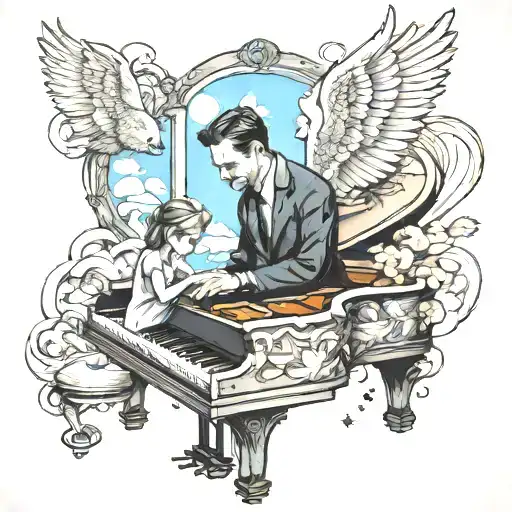 Dad Playing Piano In Heaven Surrounded