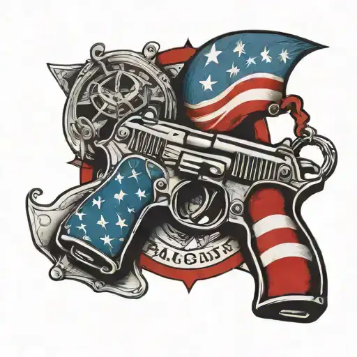 Flag Hand Cuffs Gun