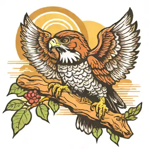 Hawk With Bandanna Smoking Cuban Cigar On Branch Over Looking Sunrise Bold Colors