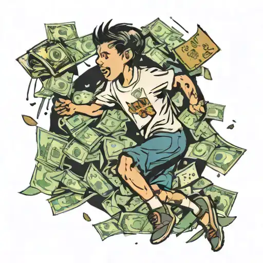 Boy Running With Money Falling